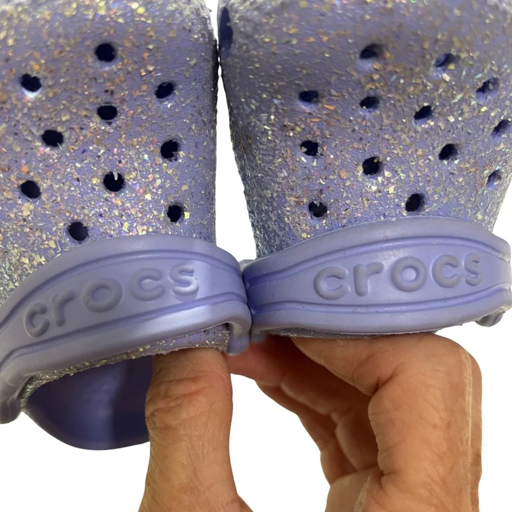 Crocs Classic Clog Kids Size 4 Purple Lavender Glitter Sparkle Shoes